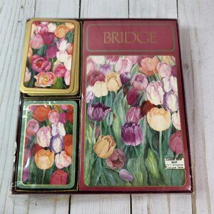 Caspari Bridge Double Deck Cards Gift Set Tulips by Mary Ann Perkins *READ*